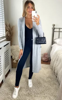 Outlet ???? Noisy May Longline Open Front Cardigan In Light Grey ⌛