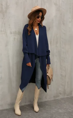 Top 10 ⭐ FS Collection Navy Chunky Pleat Oversized Cardigan ????