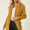 Cheap ⌛ Love Chunky Pleat Long Cardigan In Mustard Yellow ????