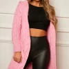 Best Pirce ???? Miss Attire Hooded Chunky Knit Cardigan ???? Candy Pink ????
