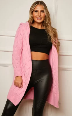 Best Pirce ???? Miss Attire Hooded Chunky Knit Cardigan ???? Candy Pink ????