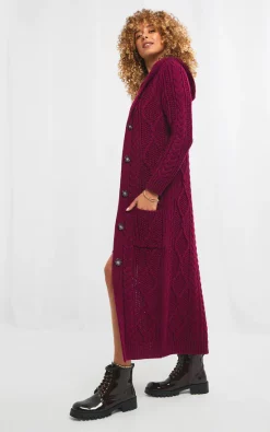 Buy ✔️ Joe Browns Captivating Cable Knit Hooded Cardigan In Berry ✨