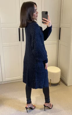 Cheapest ???? SIGNAGE Oversized Navy Lurex Knit Longline Cardigan With Pockets And Balloon Sleeves ✨ -Aftershock London Shop unnamed file 684