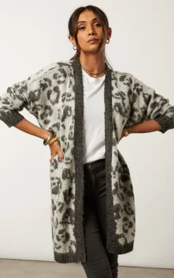 Best Sale ???? Religion Longline Fame Cardigan In Grey Leopard Spot Jacquard ⭐ -Aftershock London Shop unnamed file 695