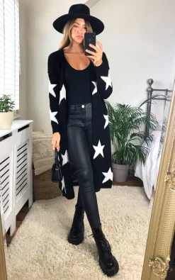 Outlet ???? KURT MULLER Star Print Long Cardigan In Black ????