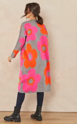 Promo ???? Jenerique Floral Print Longline Cardigan In Fuchsia/Orange ❤️ -Aftershock London Shop unnamed file 714