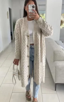 Promo ???? JustYourOutfit Cream Cable Knit Long Button Cardigan ????