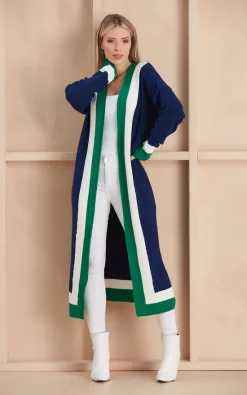 Top 10 ⭐ Jenerique Longline Colour Block Cardigan In Navy/Green ????