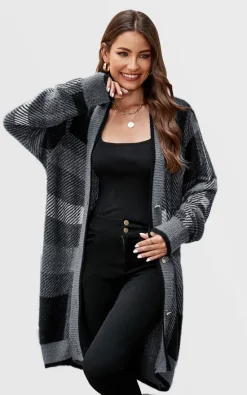 Outlet ???? FS Collection Relaxed Check Cozy Soft Cardigan In Grey ???? -Aftershock London Shop unnamed file 752