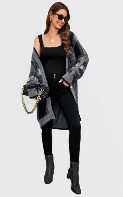 Outlet ???? FS Collection Relaxed Check Cozy Soft Cardigan In Grey ???? -Aftershock London Shop unnamed file 753