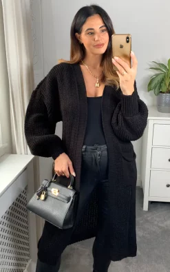 Best deal ???? HOXTON GAL Oversized Long Sleeves Midi Knitted Cardigan With Pocket Details In Black ⌛ -Aftershock London Shop unnamed file 78