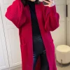 Cheap ???? SIGNAGE Oversized Red Knit Longline Cardigan With Pockets And Balloon Sleeves ????