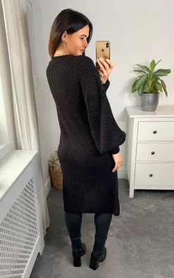 Best deal ???? HOXTON GAL Oversized Long Sleeves Midi Knitted Cardigan With Pocket Details In Black ⌛ -Aftershock London Shop unnamed file 79