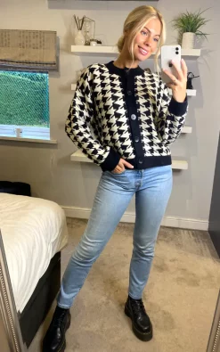 Best Pirce ???? Yumi Houndstooth Cardigan In Black ????