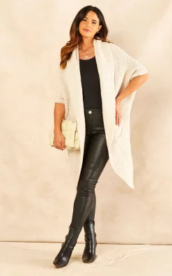 Flash Sale ❤️ Love Quebec Longline Roll Front Slouch Knit Cardigan In Cream ⌛ -Aftershock London Shop unnamed file 808