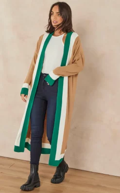 Cheap ⭐ Jenerique Longline Colour Block Cardigan In Camel/Green ????