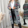 Outlet ???? IKRUSH Natalia Long Length Knitted Check Cardigan In Grey ????
