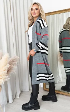 Outlet ???? IKRUSH Natalia Long Length Knitted Check Cardigan In Grey ???? -Aftershock London Shop unnamed file 817