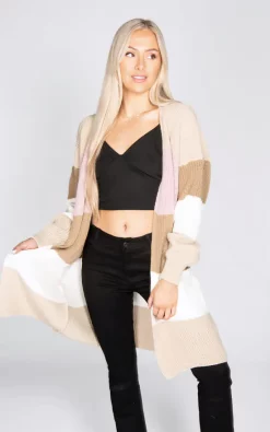Best deal ⭐ JustYourOutfit Grey Colour Block Longline Cardigan ✔️