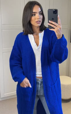 Coupon ⭐ Aftershock London Knitted Longline Cardigan With Pockets In Royal Blue ✔️ -Aftershock London Shop unnamed file 851