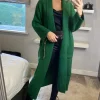 Hot Sale ✨ Yumi Knitted Maxi Cardigan With Pockets In Green ????