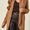 Discount ⌛ Love Chunky Pleat Long Cardigan In Caramel Mocha ????