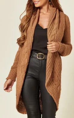 Discount ⌛ Love Chunky Pleat Long Cardigan In Caramel Mocha ????