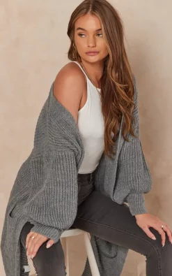 Best Sale ???? Gini London Dark Grey Long Knitted Cardigan ????