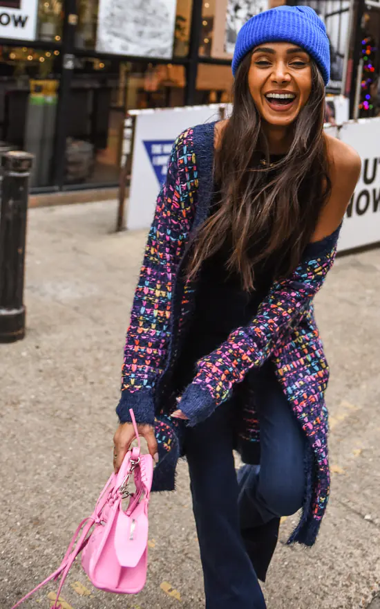 Hot Sale ???? FS Collection Pink Mix Multi Colour Speckles Boucle Check Cardigan In Navy ???? 2 Hot Sale ???? FS Collection Pink Mix Multi Colour Speckles Boucle Check Cardigan In Navy ???? - Image 2