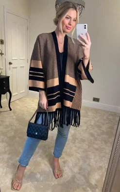 Best Sale ✔️ Cameo Rose Brown Kimono Sleeve Knit Cardigan With Black Stripes ???? -Aftershock London Shop unnamed file 878