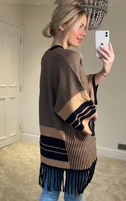 Best Sale ✔️ Cameo Rose Brown Kimono Sleeve Knit Cardigan With Black Stripes ???? -Aftershock London Shop unnamed file 879