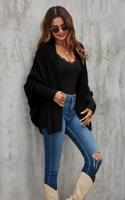 Top 10 ???? FS Collection Black Chunky Pleat Oversized Cardigan ⭐