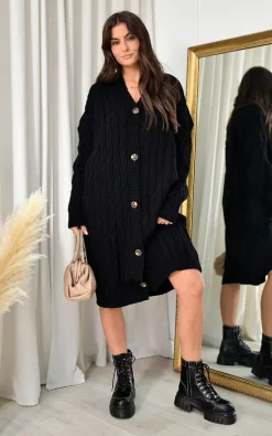 Top 10 ⌛ IKRUSH Aida Long Length Button Down Knitted Cardigan In Black ????