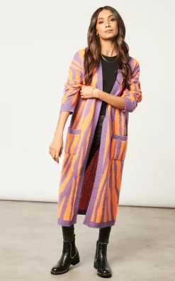 Budget ✔️ Liquorish Longline Cardigan In Orange And Lilac Zebra Pattern ???? -Aftershock London Shop unnamed file 914