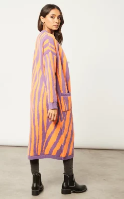 Budget ✔️ Liquorish Longline Cardigan In Orange And Lilac Zebra Pattern ???? -Aftershock London Shop unnamed file 915