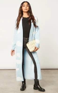 Best deal ???? Liquorish Cloud Pattern Longline Cardigan In Light Blue ????