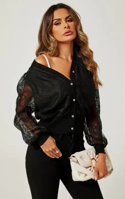 Discount ???? FS Collection Floral Lace Knit Cardigan In Black ❤️