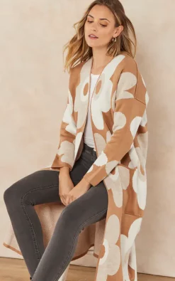 Budget ✨ Jenerique Floral Print Longline Cardigan In Camel/White ✔️ -Aftershock London Shop unnamed file 944