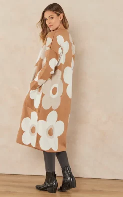 Budget ✨ Jenerique Floral Print Longline Cardigan In Camel/White ✔️ -Aftershock London Shop unnamed file 945