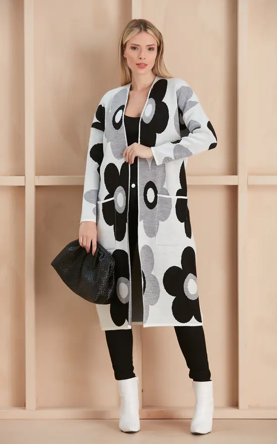 Best deal ???? Jenerique Floral Print Longline Cardigan In Black/White ???? 1 Best deal ???? Jenerique Floral Print Longline Cardigan In Black/White ????