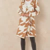 Wholesale ???? Jenerique Longline Cardigan With Belt In Camel/White Goose Foot Print ????