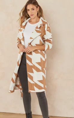 Wholesale ???? Jenerique Longline Cardigan With Belt In Camel/White Goose Foot Print ???? -Aftershock London Shop unnamed file 956