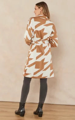 Wholesale ???? Jenerique Longline Cardigan With Belt In Camel/White Goose Foot Print ???? -Aftershock London Shop unnamed file 957