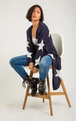 Promo ⭐ KRISP Star Pattern Navy Longline Open Cardigan ????
