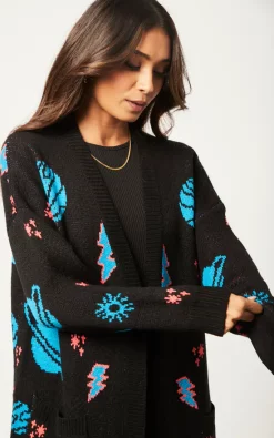 Top 10 ⌛ Liquorish Cosmic Pattern Open Front Cardigan In Black, Turquoise & Orange ???? -Aftershock London Shop unnamed file 989