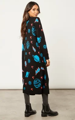 Top 10 ⌛ Liquorish Cosmic Pattern Open Front Cardigan In Black, Turquoise & Orange ???? -Aftershock London Shop unnamed file 990