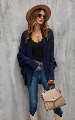Budget ???? FS Collection Chunky Pleat Oversized Cardigan In Navy ????